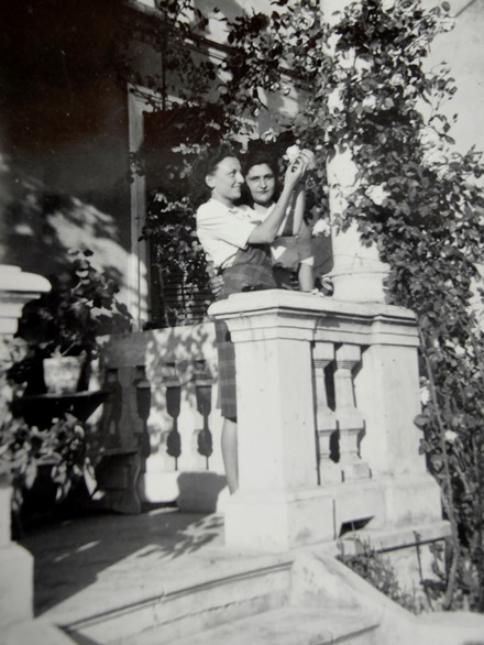 Theresa in front of the entrance